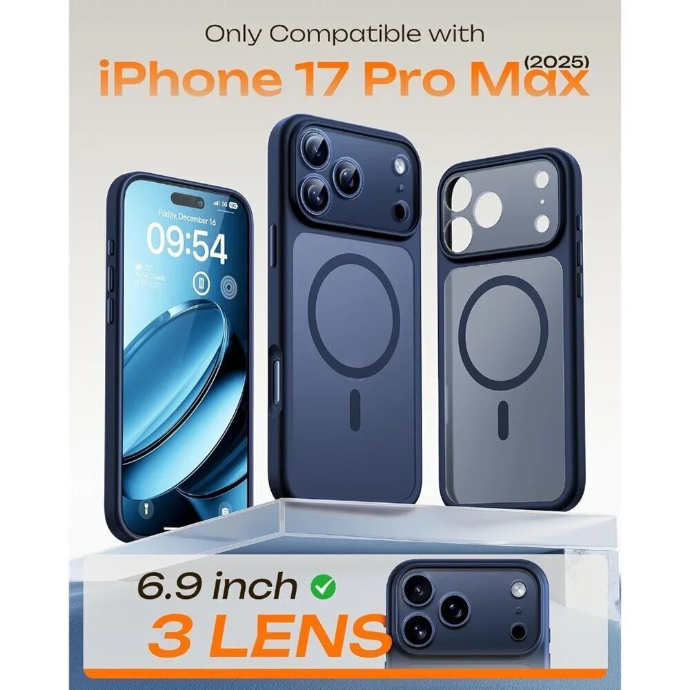 Dark Blue Iphone 17 Pro Max Full Camera Protection Translucent Matte Phone Case